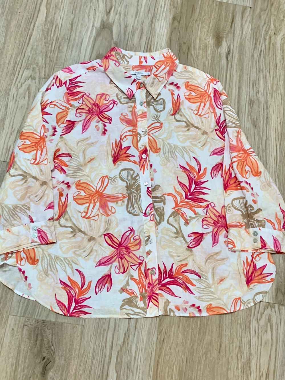 Chicos Linen Tropical Floral Button Down Shirt 4 - Womens 20